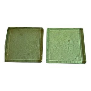 Set Of 2 Light Green Square Recycled Glass Coasters 4x4 Inch Vintage Solid MCM